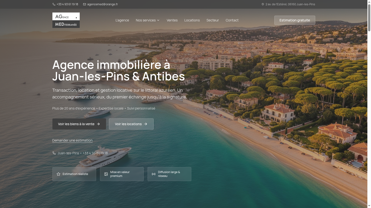 Page d'accueil du site Agence Méditerranée — réalisation Harko