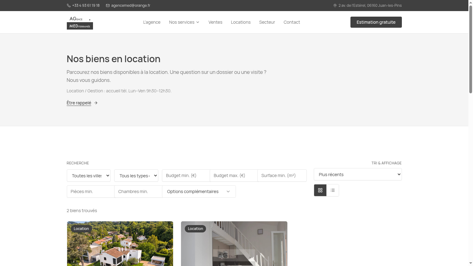 Page locations avec liste de biens